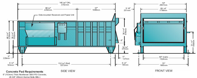 RJ-275 2.5 Cubic Yard Stationary Compactor - Diagram